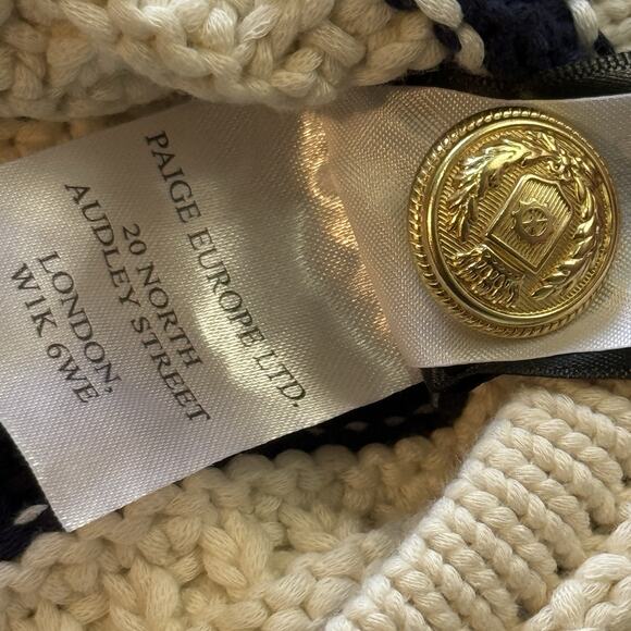 Paige Oberon Crochet Knit Cardigan Sz Small Navy Blue White Stripe Patch Pocket - Picture 5 of 6